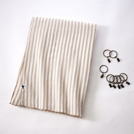 Rideau Romie Gaze de Coton Rayé Ficelle