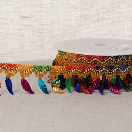 Frange paillettes plumes  Multicolore