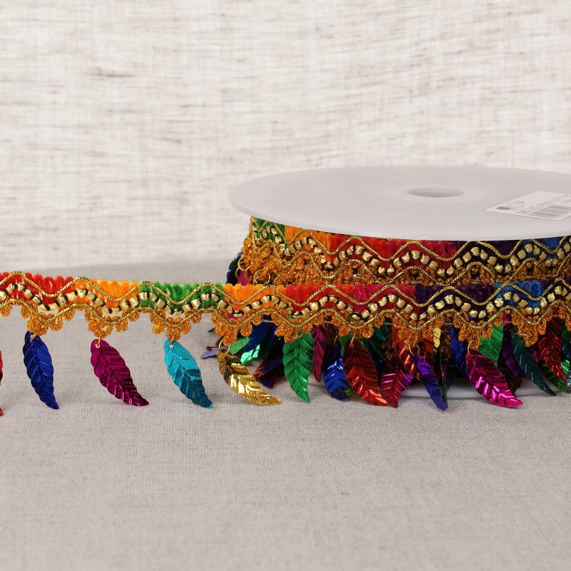 Frange paillettes plumes  Multicolore