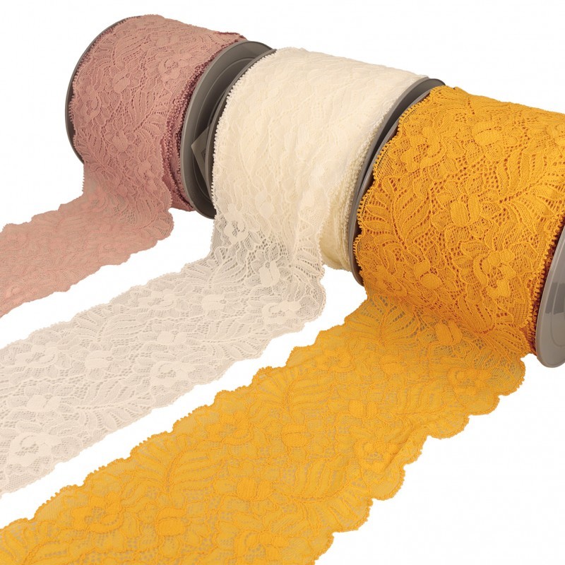 Dentelle élastique fleurs et feuilles