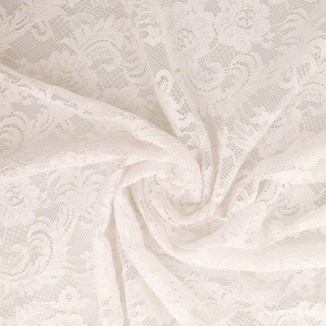 Tissu Elastique Roses Blanc