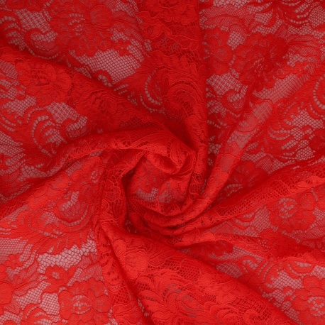 Tissu Dentelle Elastique Roses Rouge
