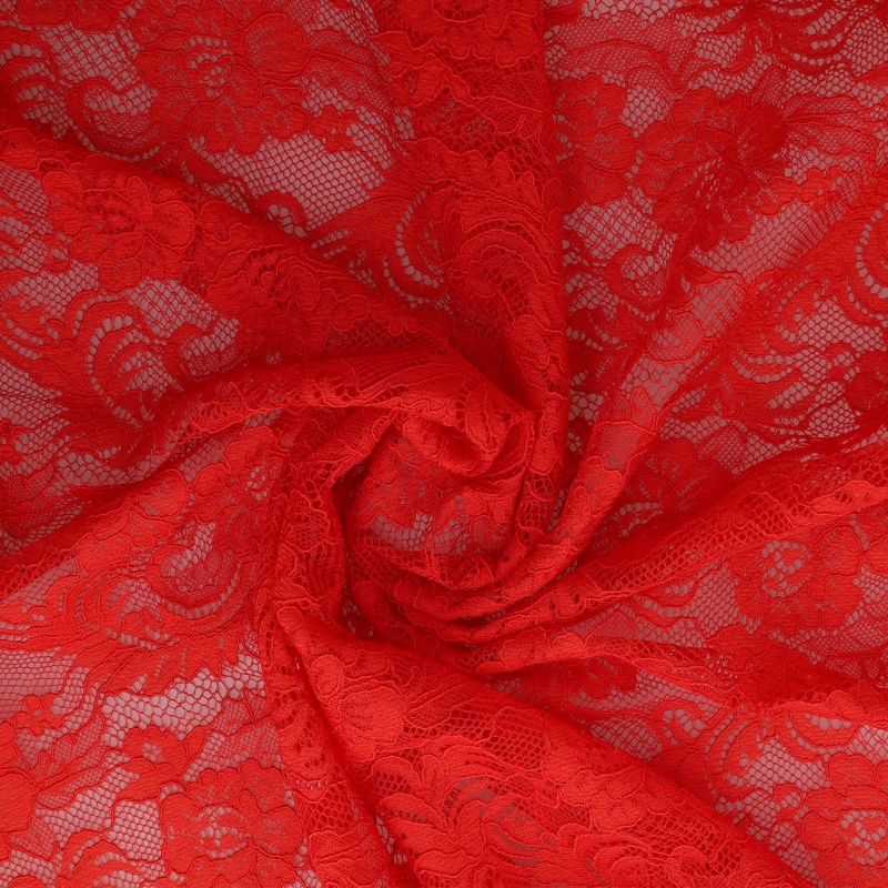 Tissu Dentelle Elastique Roses Rouge