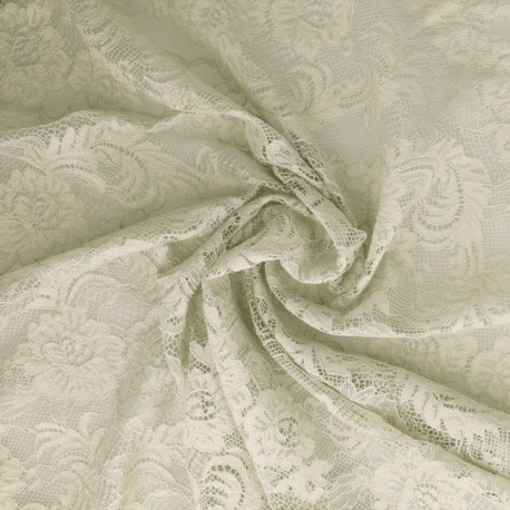 Tissu Dentelle Elastique Roses Vert Nil 