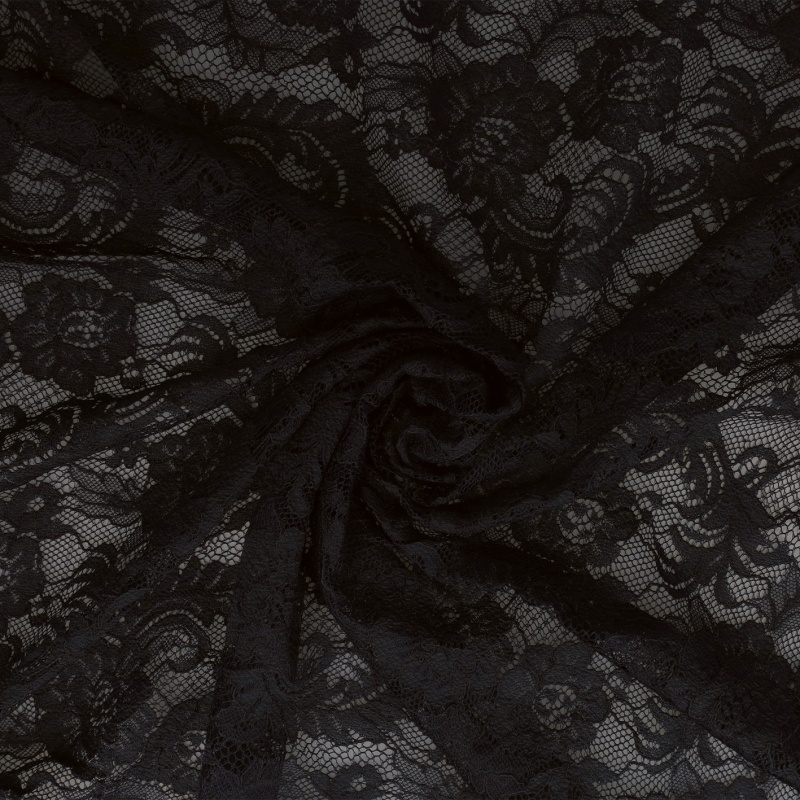Tissu Dentelle Roses Noir 