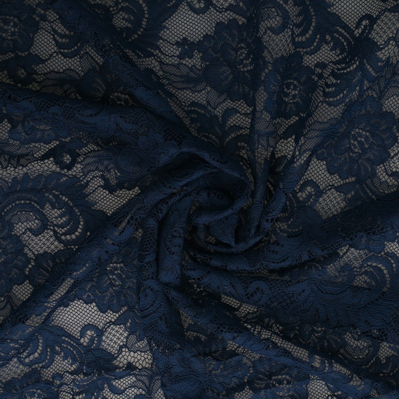 Tissu Dentelle Elastique Roses Bleu 