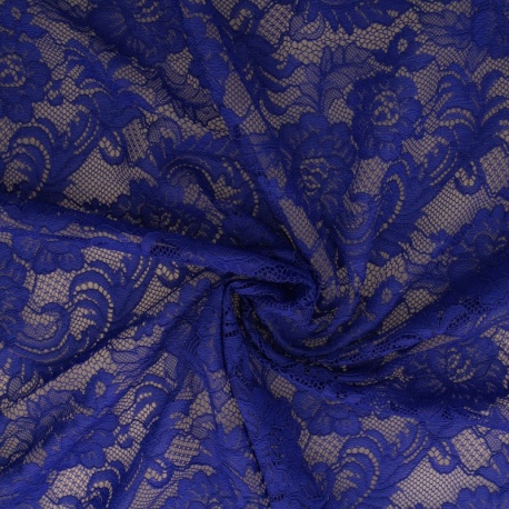 Tissu Dentelle Roses Bleu Roi 