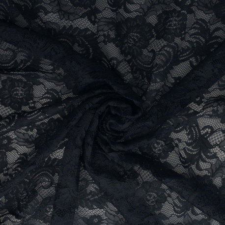 Tissu Dentelle Roses Bleu Marine 