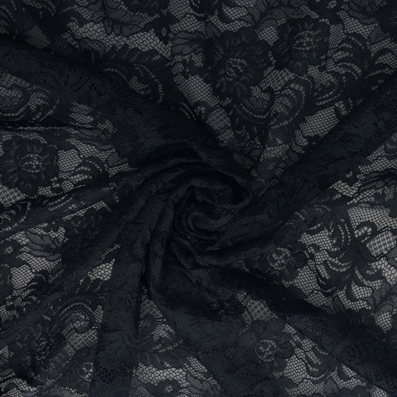 Tissu Dentelle Elastique Roses Bleu Marine 