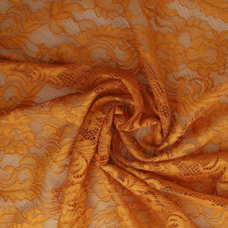 Tissu Dentelle Elastique Roses Moutarde