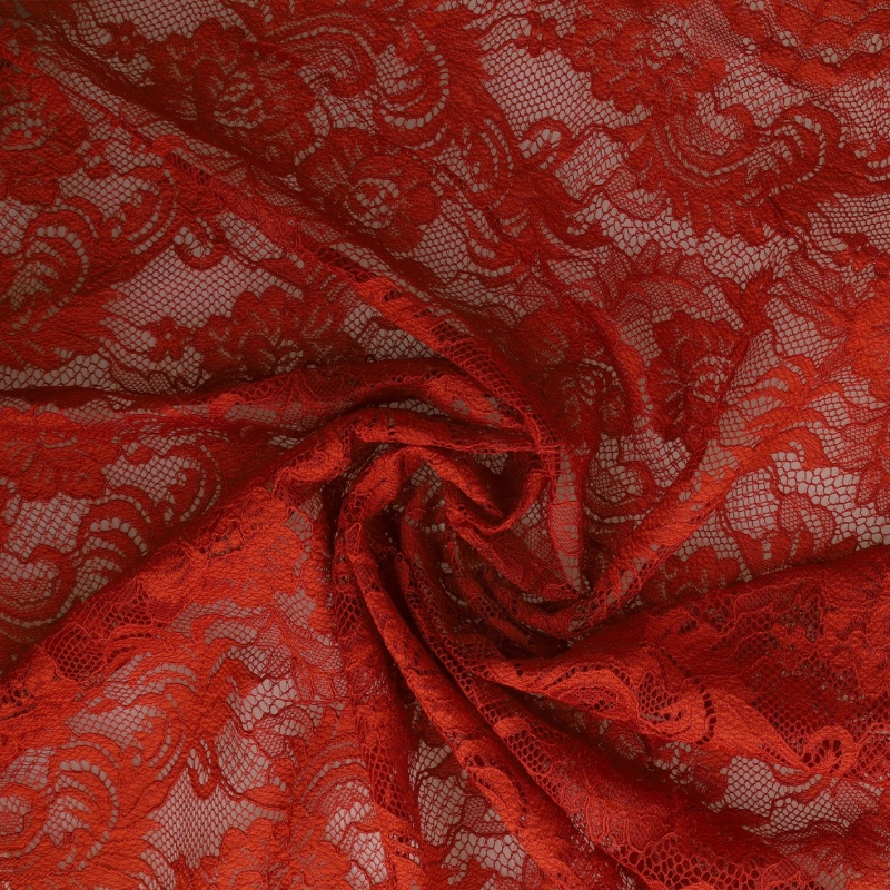 Tissu Dentelle Roses Rouille 