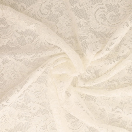 Tissu Dentelle Roses Ecru
