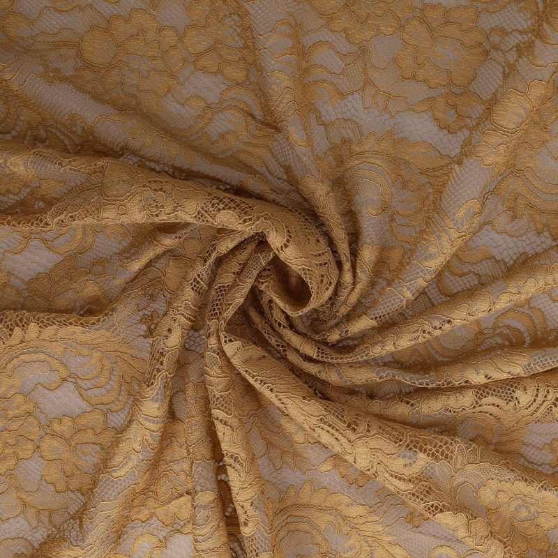 Tissu Dentelle Elastique Roses Marron Clair