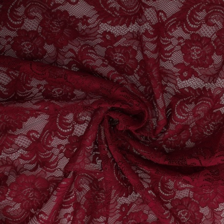 Tissu Dentelle Roses Bordeaux 