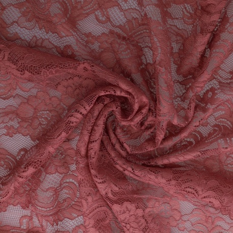 Tissu Dentelle Elastique Roses Vieux Rose 