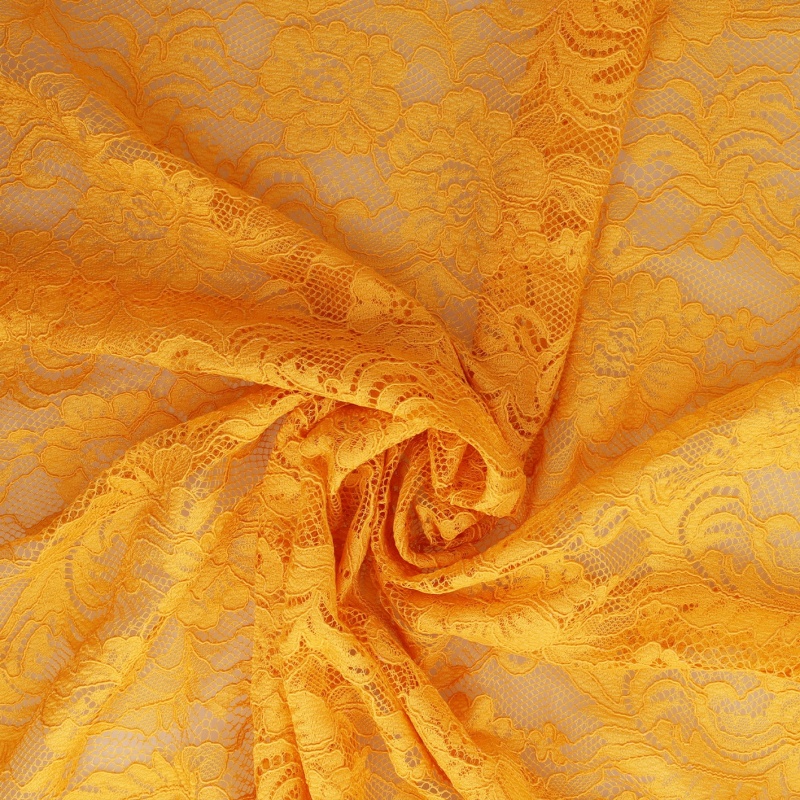 Tissu Dentelle Elastique Roses Jaune Orange 