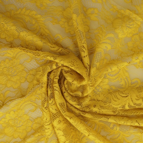 Tissu Dentelle Roses Jaune Vert 