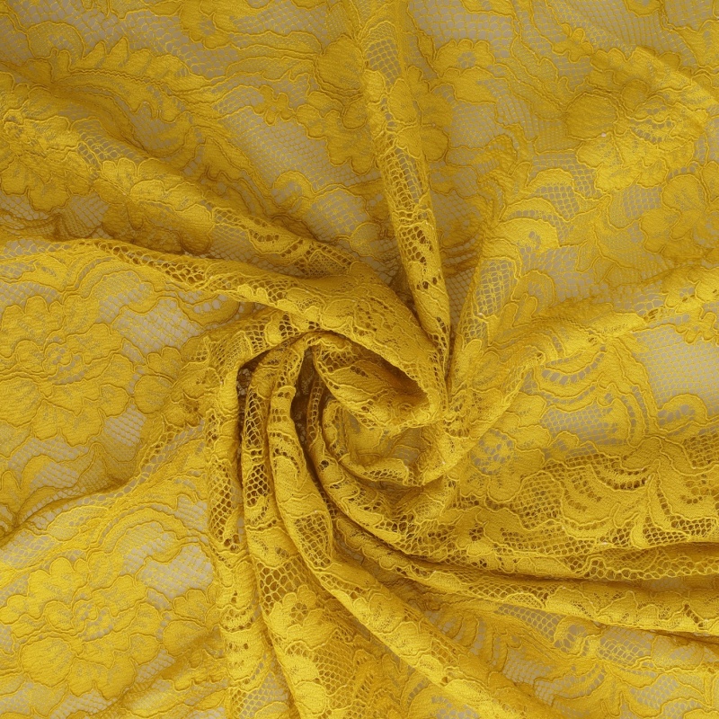 Tissu Dentelle Roses Jaune Vert 