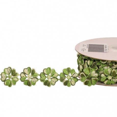 Galon brodé trèfles  Vert anis