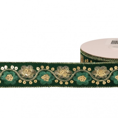 Galon brodé fleurs paillettes