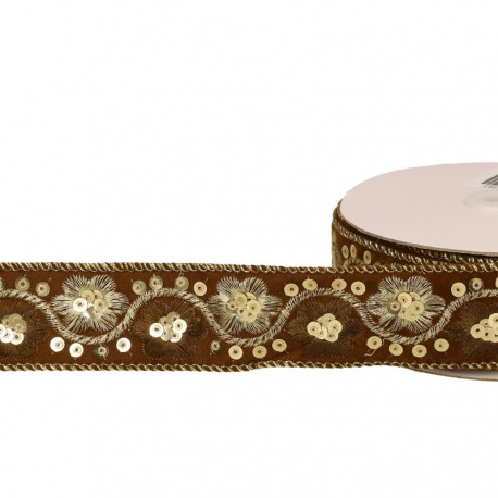 Galon brodé fleurs paillettes