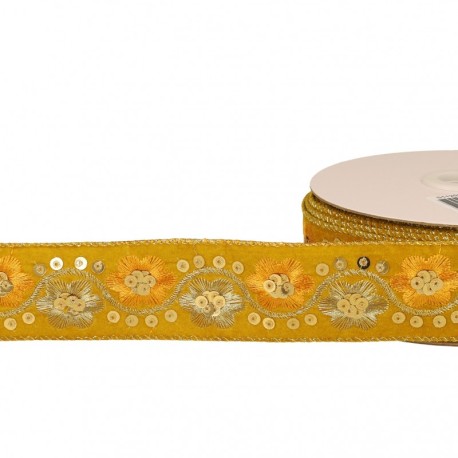 Galon brodé fleurs paillettes