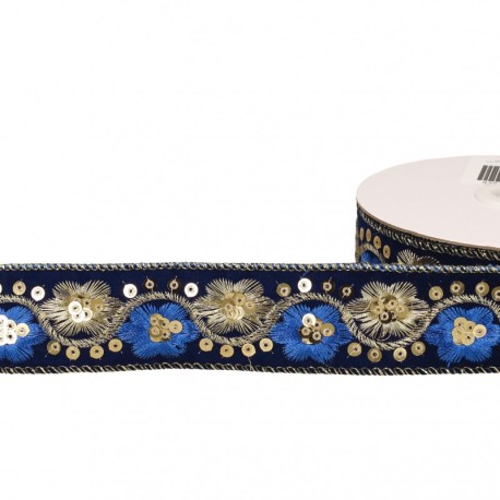 Galon brodé fleurs paillettes