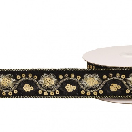 Galon brodé fleurs paillettes