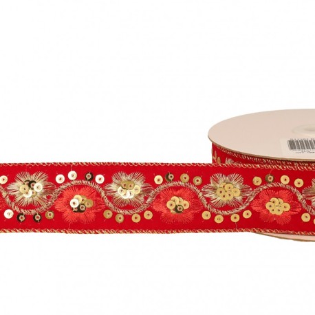 Galon brodé fleurs paillettes