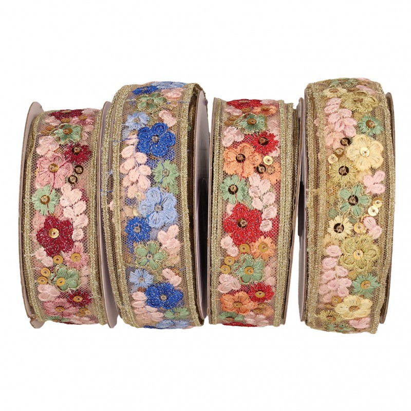 Galon brodé paillettes