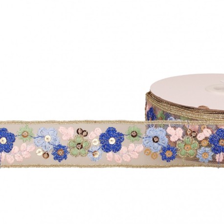 Galon brodé paillettes