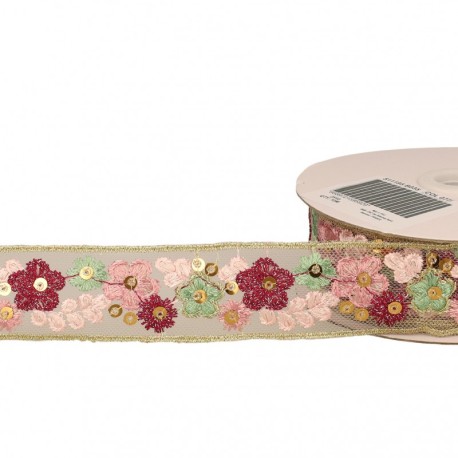 Galon brodé paillettes