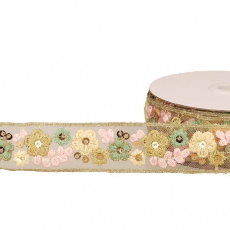 Galon brodé paillettes