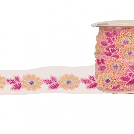 Galon fleurs en perle