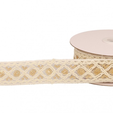 Galon brodé paillettes  Beige