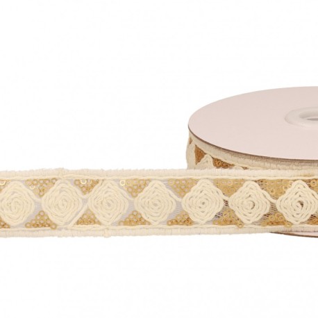 Galon brodé paillettes  Beige