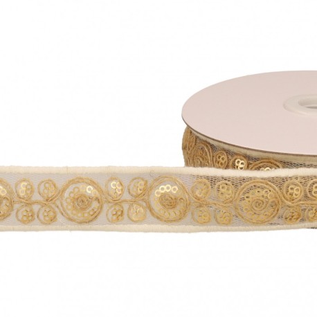 Galon brodé paillettes  Beige
