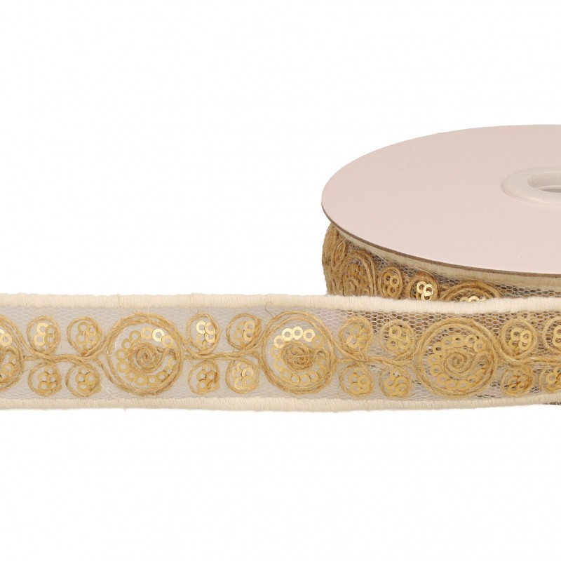 Galon brodé paillettes  Beige