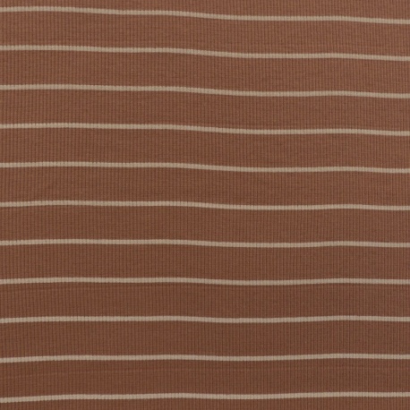 Tissu Jersey Côtelé Rayure Fond Camel