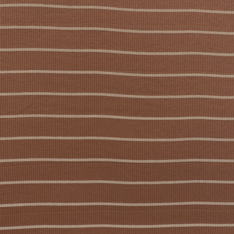 Tissu Jersey Côtelé Rayure Fond Camel