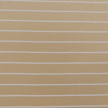 Tissu Jersey Côtelé Rayure Fond Beige