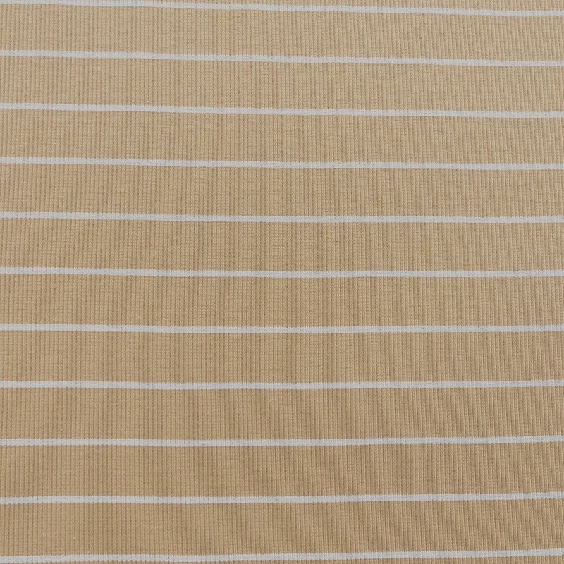 Tissu Jersey Côtelé Rayure Fond Beige
