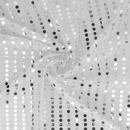 Tissu Paillette Sur Voile Argent