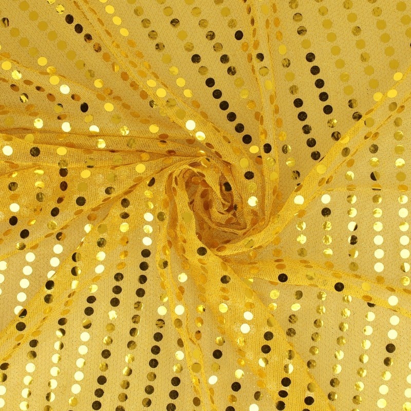 Tissu Paillette Sur Voile Or 