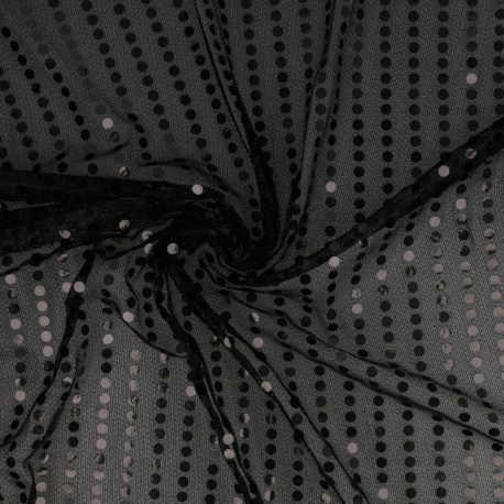 Tissu Paillette Sur Voile Noir 