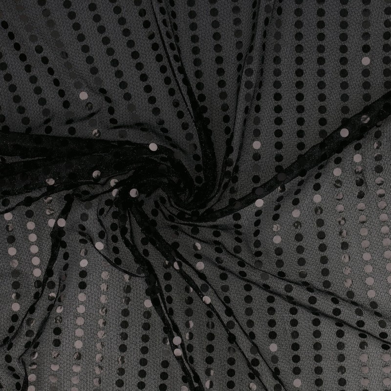 Tissu Paillette Sur Voile Noir 
