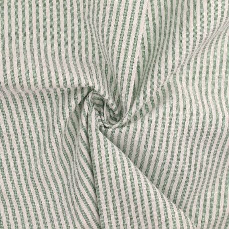 Tissu Chemise Coton lin Fine Rayure Vert 