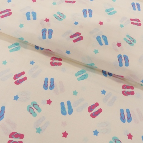 Tissu Coton Imprimé Flip Flop And Stars 