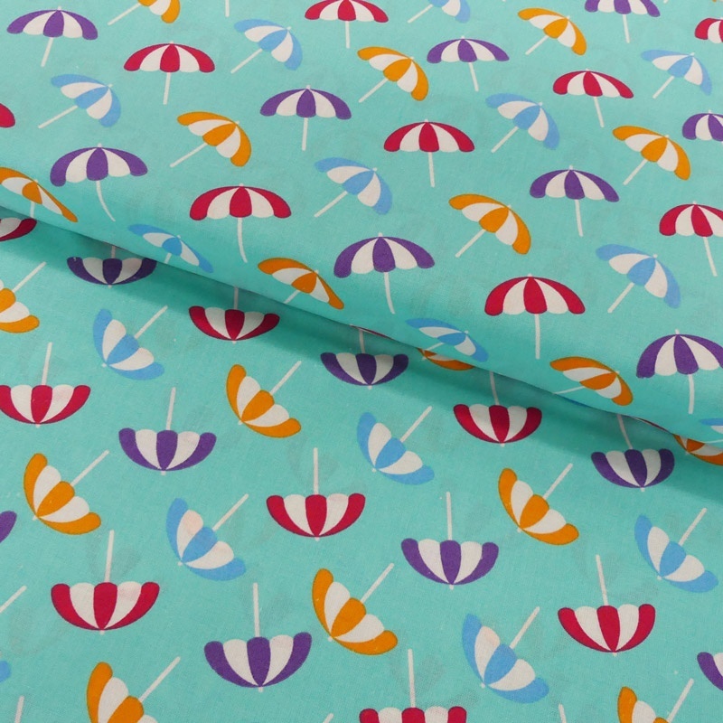 Tissu Coton Imprimé Umbrellas On Aqua 