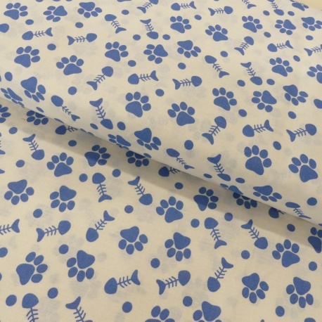 Tissu Coton Imprimé Paw Prints Blue